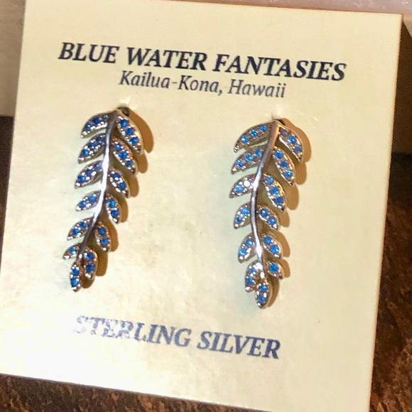 Blue Topaz Maile Leaf Fern Drop Earring - Picture 2 of 5